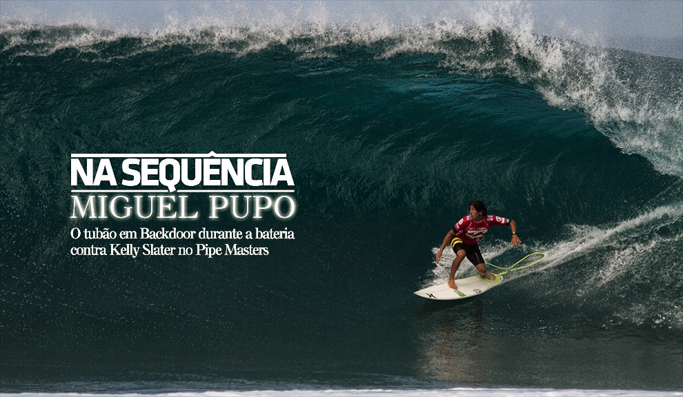 Durante a repescagem (Round 5) do Billabong Pipe Masters 2012, Miguel Pupo enfrentou um instigado Kelly Slater, ainda impulsionado pela disputa do título mundial contra Joel Parkinson. Apesar de ter ficado em combinação logo no início da bateria, Pupo encontrou esta pérola em Backdoor e conseguiu um 8.93. Occy chegou a chutar uma nota 10 para essa onda, mas Miguel fez tudo parecer fácil demais para os juízes... Fotos: Anelise Assumpção