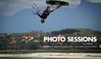 Confira alguns dos melhores kiteboarders do mundo velejando no Brasil. Na foto, o brasileiro Reno Romeu em Arubinha, Rio de Janeiro. Foto: Andre Magarao