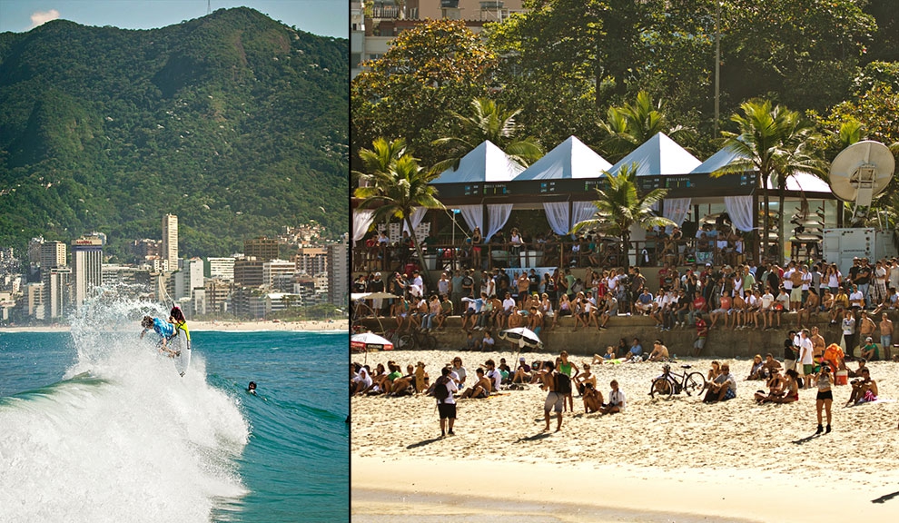 O australiano Yadin Nicol compondo um dos visuais mais clássicos do Rio de Janeiro e, à esquerda, a estrutura do campeonato.