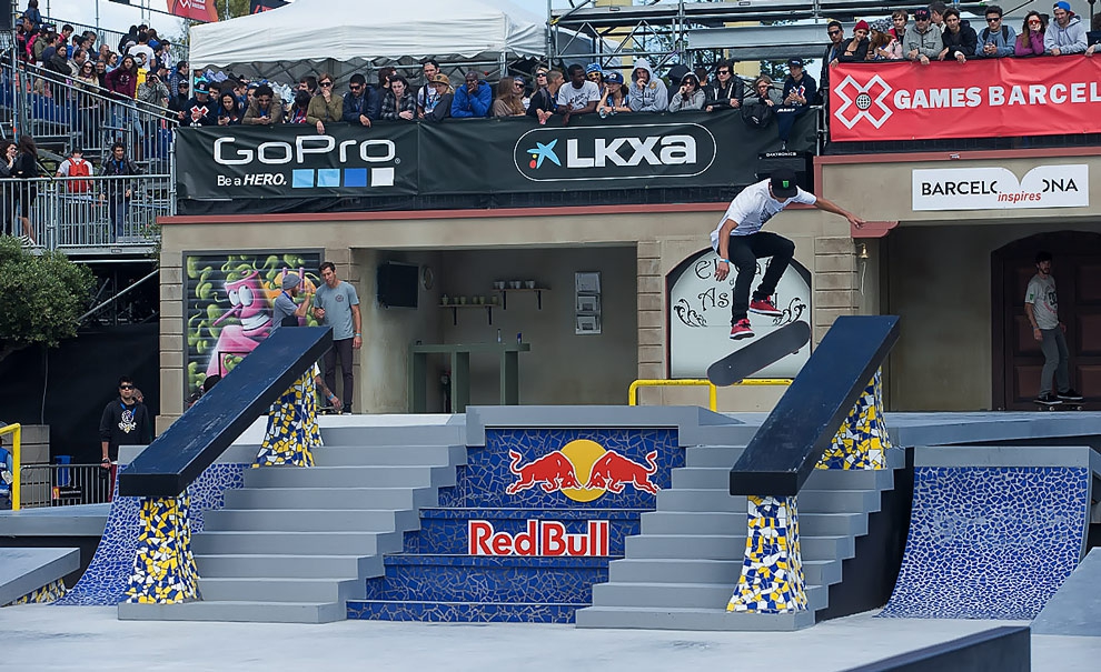 Nyjah Huston conseguiu a nota necessária para a vitória na última manobra. Foi sua segunda medalha de ouro consecutiva este ano nos X Games. Foto: Bryce Kanights / ESPN Images