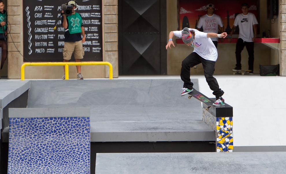 Torey Pudwill fez algumas manobras muito impressionantes, como um boardslide muito longo no rooftop. Mas, terminou apenas em 7º lugar desta vez. Foto: Matt Morning / ESPN Images