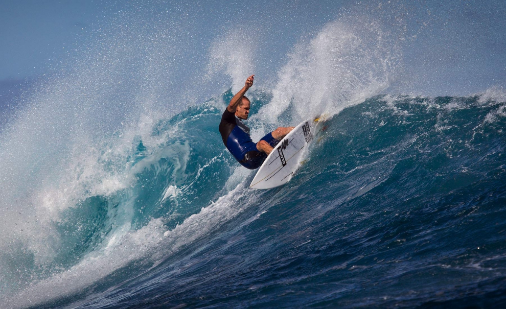 CJ Hobgood é o surfista com melhor histórico nas etapas mundiais de Fiji. Seu favoritismo se provou bem fundado com sua chegada até as semis e uma derrota por pouco, nos últimos minutos, contra Mick Fanning. Foto: Kirstin/ASP