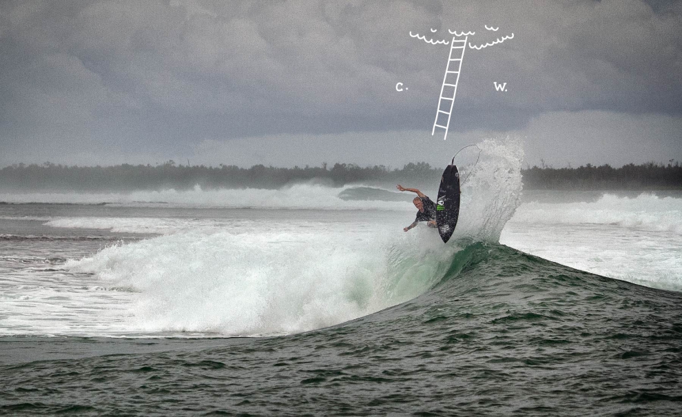 Chippa Wilson é hoje provavelmente o surfista que mais usa sua prancha como um skate, e foi com aéreos técnicos e o estilo de quem usa rodas ao invés de quilhas que ele criou sua fama. Foto: Diogo d'Orey